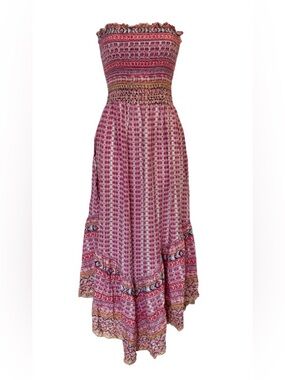 Angie Strapless Pink Patterned Maxi Dress Size S